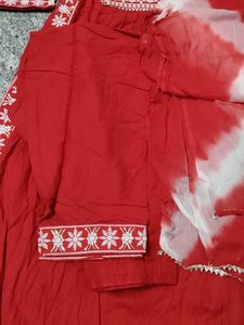 Red Embroidered Nyra Cut Kurta Set