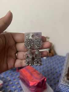 Oxidized Silver Jhumka Earrings