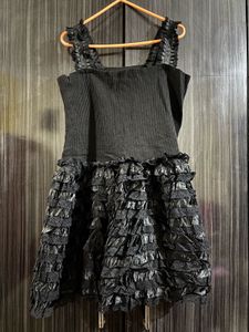 Black Ruffled Mini Dress stretchable