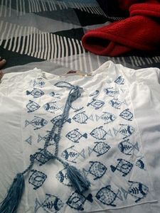 White Fish Print Tunic Top