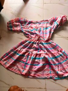 Cute Pink Plaid Puff Sleeve Dress