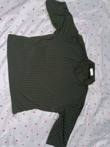 Green Striped Mock Neck Top