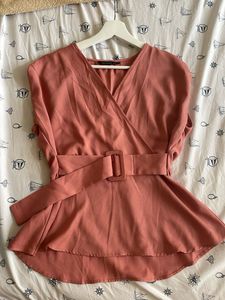 Elegant Rose Pink Top with Belt