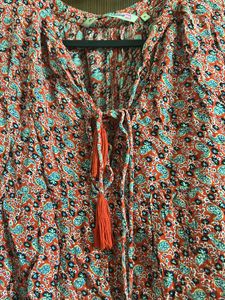 Floral Print Tassel Blouse