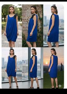 Blue Draped Bow Detail Dress