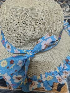 Cute Straw Hat with Blue Floral Band