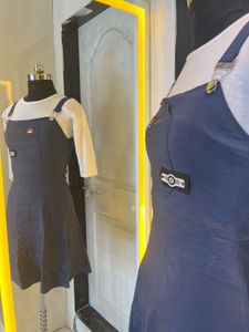 Cute Blue Overall Dress with White Top
