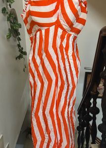 Orange & White Striped Maxi Dress