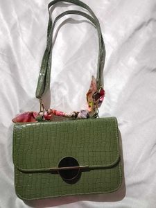 Olive Green Croc-Embossed Handbag