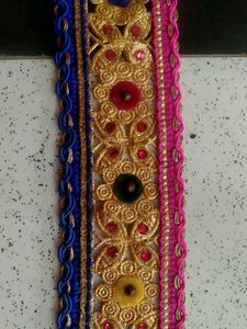 Pink And Royal Blue Jari Lace With Kundan