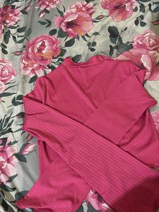 Ribbed Pink Long Sleeve Top