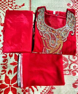 Stunning Red Embellished Kurta Set