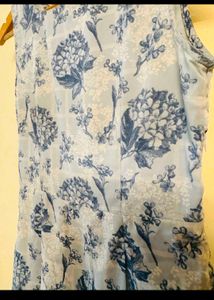 Blue Floral Sleeveless A-Line Dress