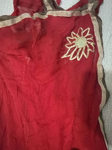 Red Dupatta with Golden Embellishments