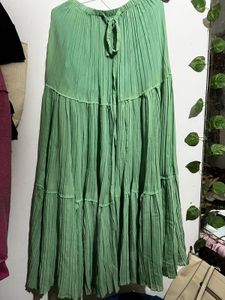 Flowy Tiered Green Ethnic Skirt