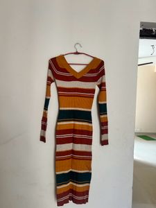 Striped Ribbed Midi Dress