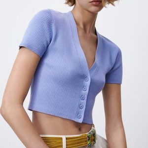 Zara blue ribbed knit button up cardigan crop top