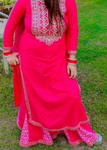 Vibrant Pink Embroidered Kurti Set