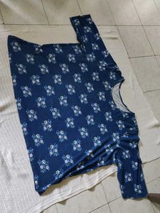 Blue Floral Print Relaxed Fit Top(5XL)