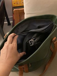 Stylish Green Tote Bag with Tan Accents