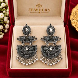 Oxidized Silver Peacock Earrings
