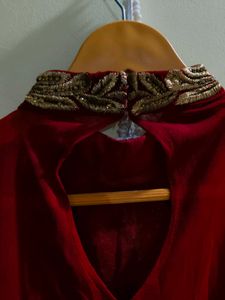 Elegant Maroon &amp; Gold  Stones with Embroidered Fro