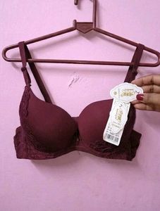 Burgundy Lace Trim Padded Bra