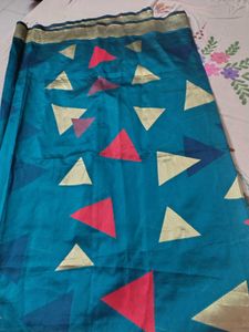 Beautiful Teal Saree with Geometric Print