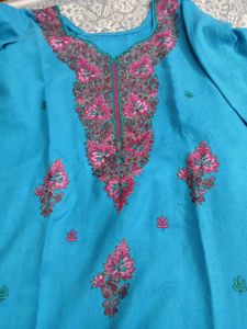 Embroidered Teal wool Kurta Set