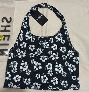 SHEIN cute Floral Halter Neck Sleeveless fitted cr