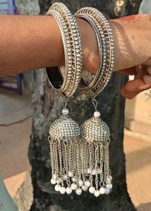 Elegant Silver Jhumki Latkan Kada Pair
