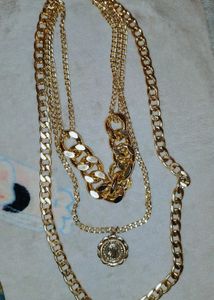 Layered Gold Chain Necklace with Coin Pendant