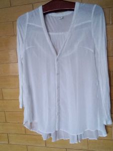 Sheer White V-Neck Long Sleeve Top