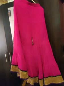 Skirt Pink Golden Lace Ethnic Tassles Brand New Bright Pink