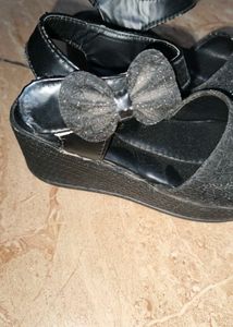 Sparkly Kids Black Wedge Sandals