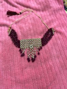 Ruby color Stunning Beaded Necklace &amp; Earring Set