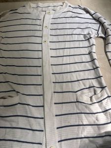 Classic Nautical Striped Knit Cardigan with Front