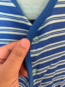 BabyHug Blue Striped Baby Sleepsuit with Footies