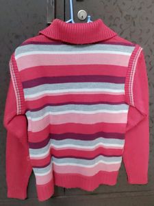 Red, Multi Colour Woolen Sweater With Zip