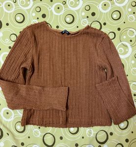 Brown Ribbed Long Sleeve Top