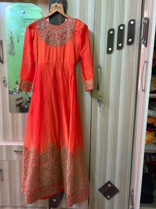 Orange Embroidered Anarkali