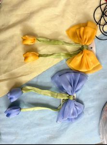 💙🌷 SHEER BLUE & SAGE GREEN FLORAL TULIP BOW HAIR