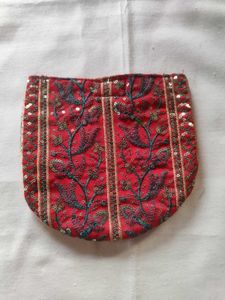 Red Embroidered Pouch