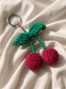 Crocheted Cherry Keychain
