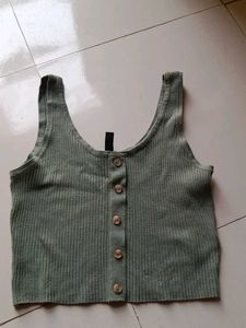 Ribbed Button-Up Crop Top