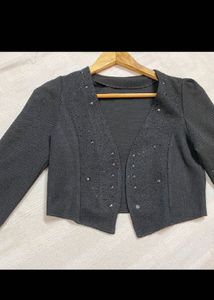 Stylish Black Embellished Cropped Jacket