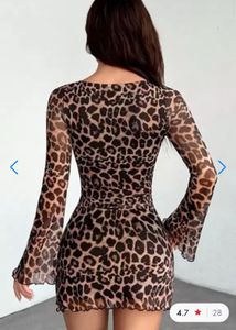 Leopard Print Mesh Mini Dress