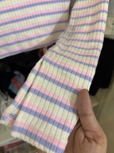 Striped Cropped Zip-Up Top