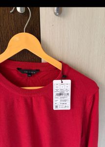 Red Sweater Top with Gold Button| Brand new