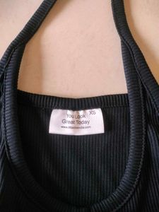 Ribbed Black Halter Crop Top